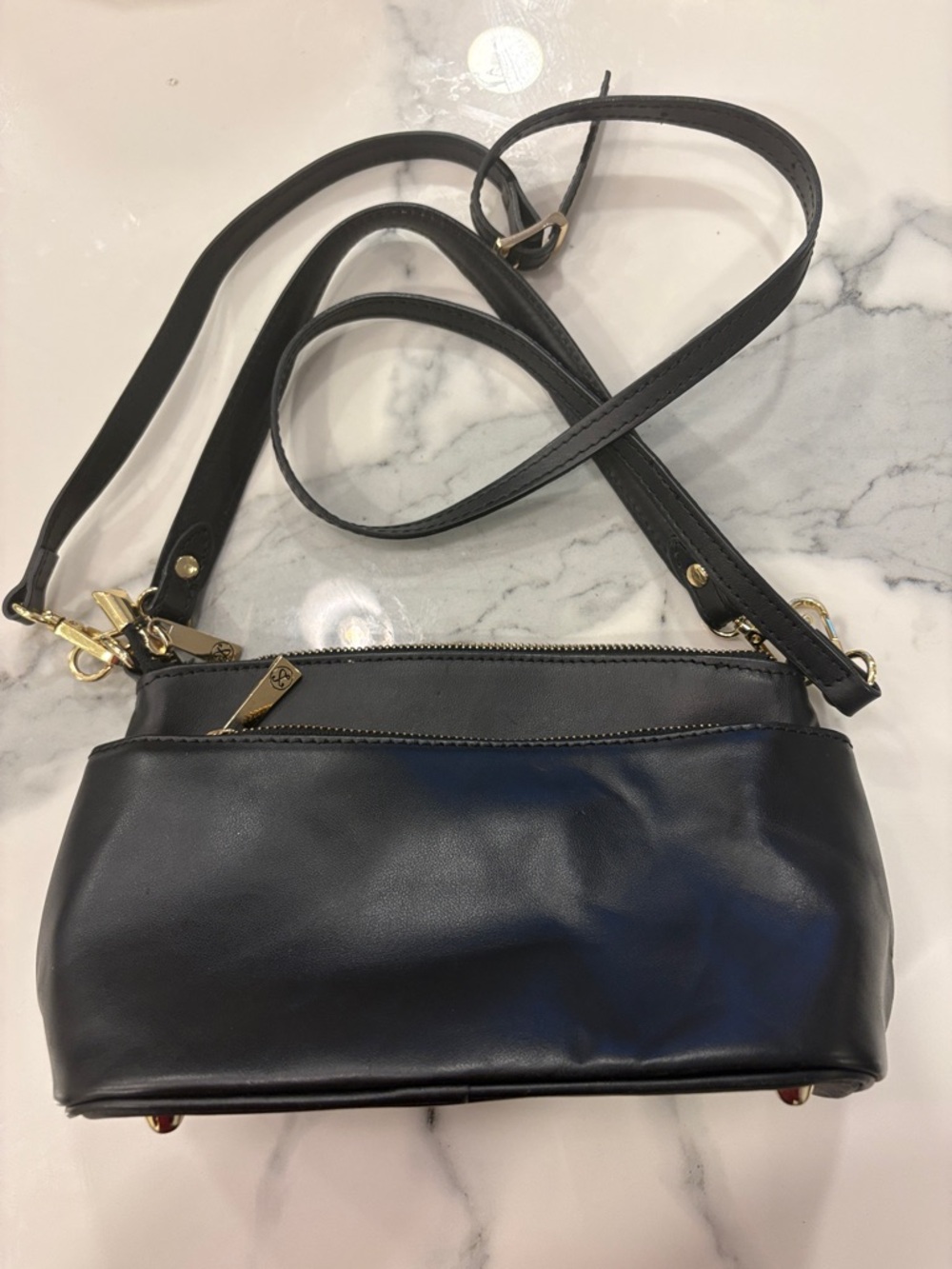 Black Leather Crossbody Bag with Gold Hardware